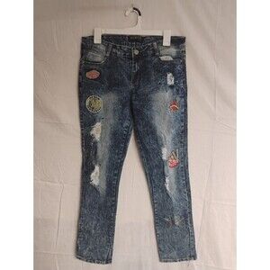 Premiere Rue 21 Blue Curvy Low Rise Skinny Jeans 15/16 Embroidered Stonewash